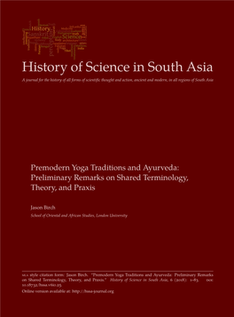 Premodern Yoga Traditions and Ayurveda: Preliminary Remarks on Shared Terminology, Theory, and Praxis