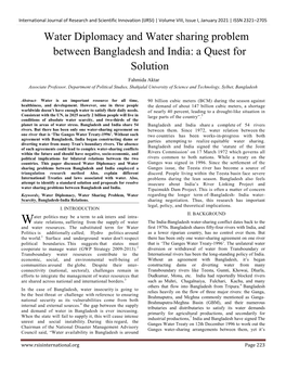 Water Diplomacy and Water Sharing Problem Between Bangladesh and India: a Quest for Solution