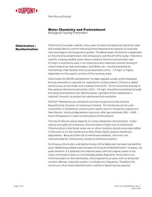 Water Chemistry and Pretreatment Biological Fouling Prevention Tech Manual Excerpt