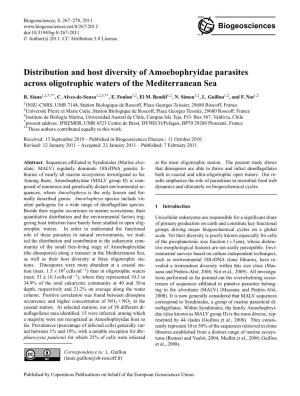 Distribution and Host Diversity of Amoebophryidae Parasites Across Oligotrophic Waters of the Mediterranean Sea