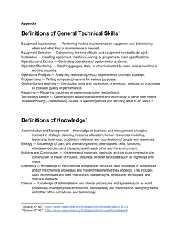 Definitions of General Technical Skills1 Definitions of Knowledge2