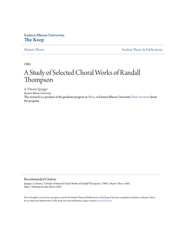 A Study of Selected Choral Works of Randall Thompson A