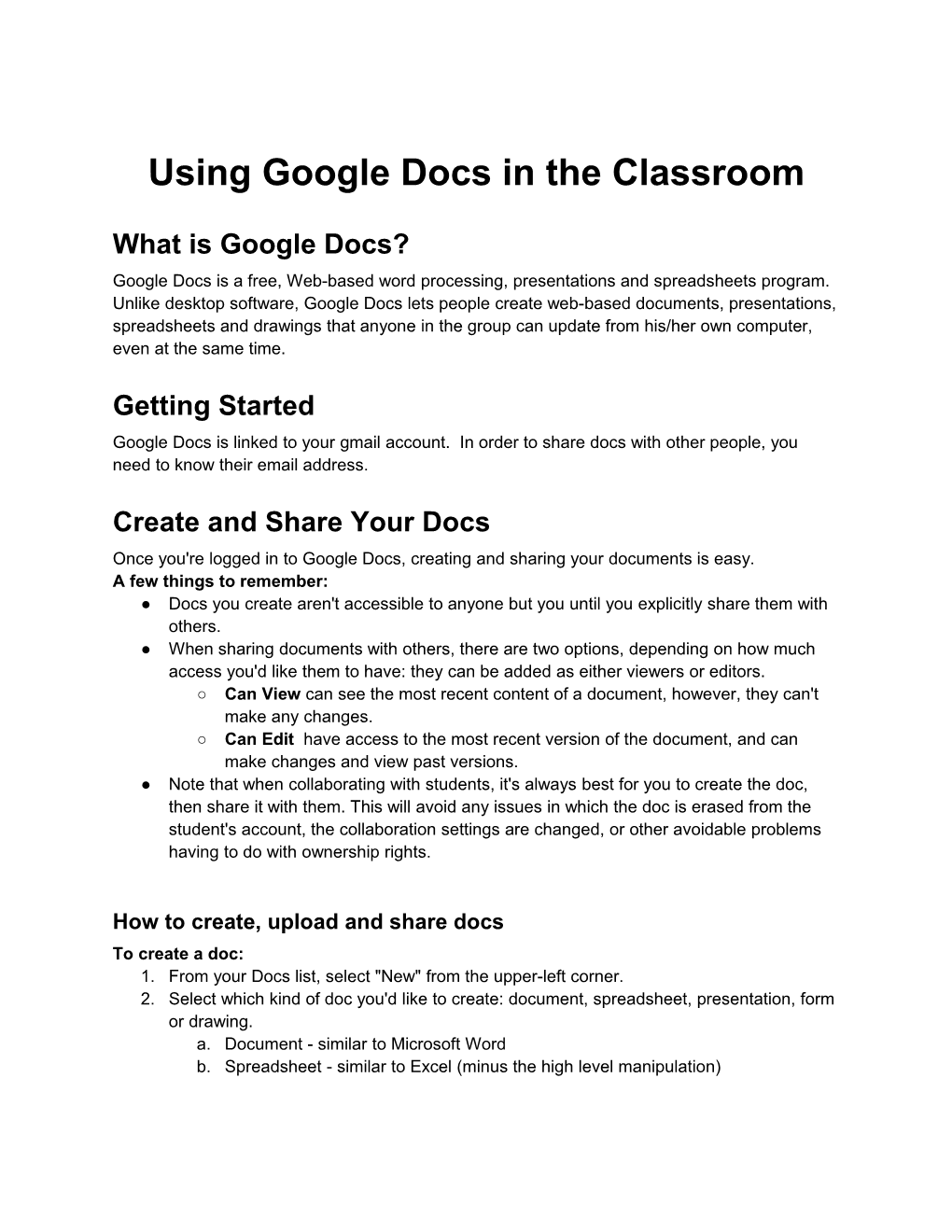 Using Google Docs in the Classroom