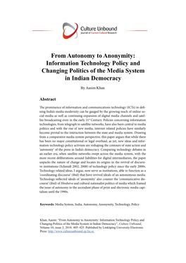 Information Technology Policy and Changing Politics of the Media System in Indian Democracy