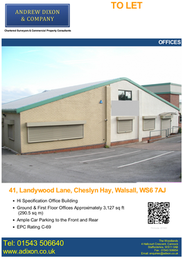 TO LET OFFICES 41, Landywood Lane, Cheslyn Hay