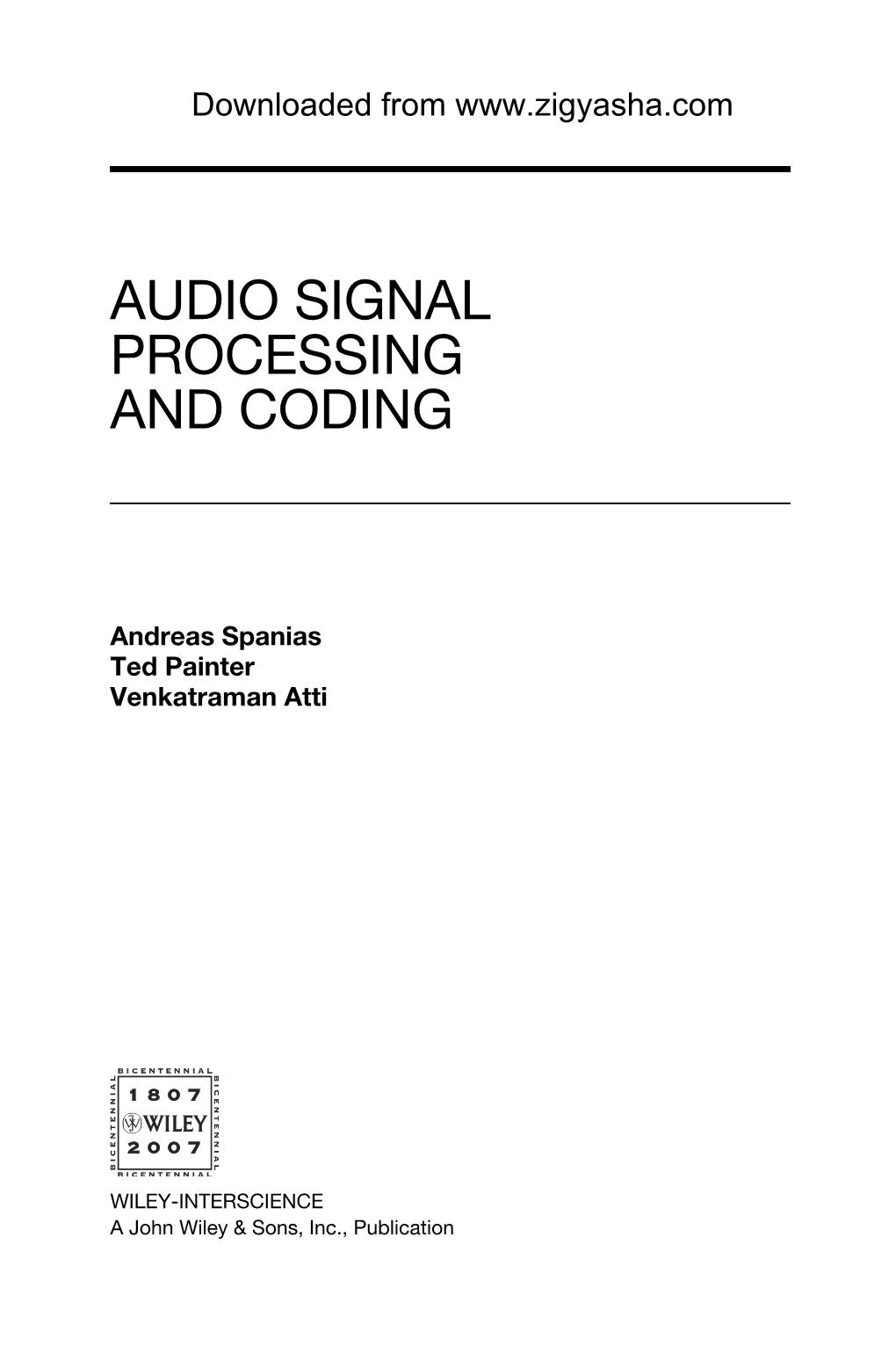 Audio Signal Processing and Coding