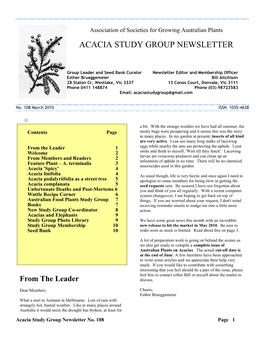 Acacia Study Group Newsletter
