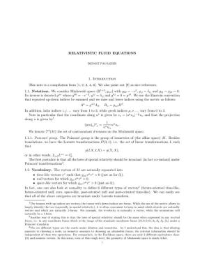 RELATIVISTIC FLUID EQUATIONS 1. Introduction This Note Is A