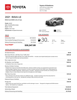 2021 RAV4-LE RAV4-LE AWD 2.5L 4-Cyl