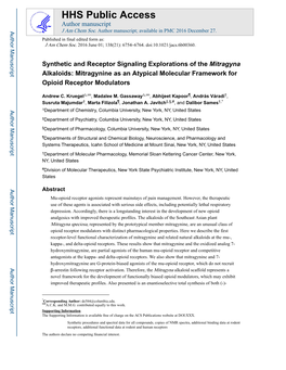 Mitragynine As an Atypical Molecular Framework for Opioid Receptor Modulators