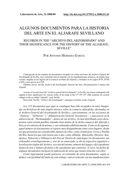 Algunos Documentos Para La Historia Del Arte En El Aljarafe Sevillano