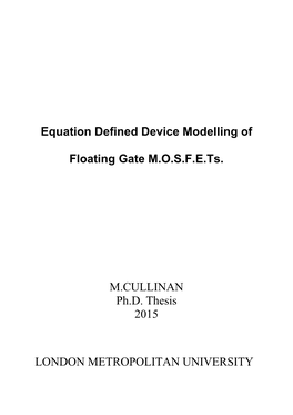 Equation Defined Device Modelling of Floating Gate Mosfets