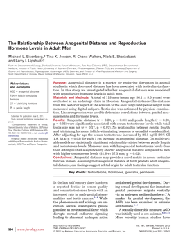 The Relationship Between Anogenital Distance and Reproductive Hormone Levels in Adult Men