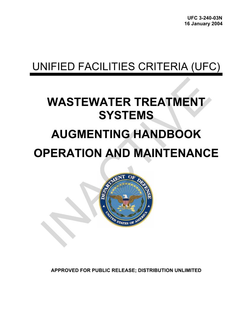 UFC 3-240-03N Wastewater Treatment System Augmenting Handbook Operation and Maintenance