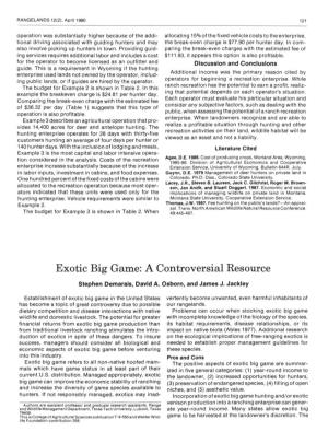 Exotic Big Game: a Controversial Resource Stephen Demarals, David A