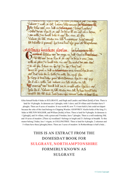 This Is an Extract from the Domesday Book for Sulgrave, Northamptonshire Formerly Known As Sulgrave