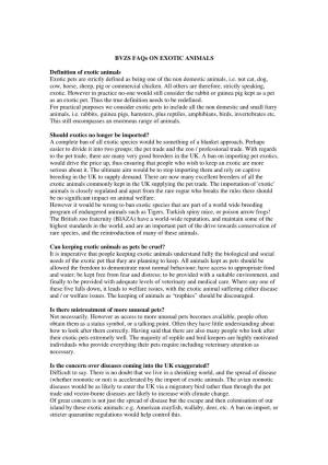 BVZS Faqs on EXOTIC ANIMALS Definition of Exotic Animals Exotic