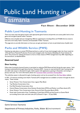 Public Land Hunting in Tasmania Fact Sheet - December 2020
