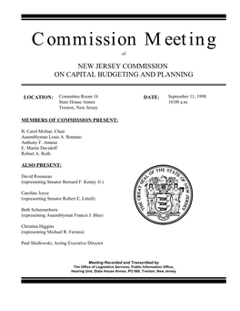 Commission Meeting of NEW JERSEY COMMISSION on CAPITAL BUDGETING and PLANNING