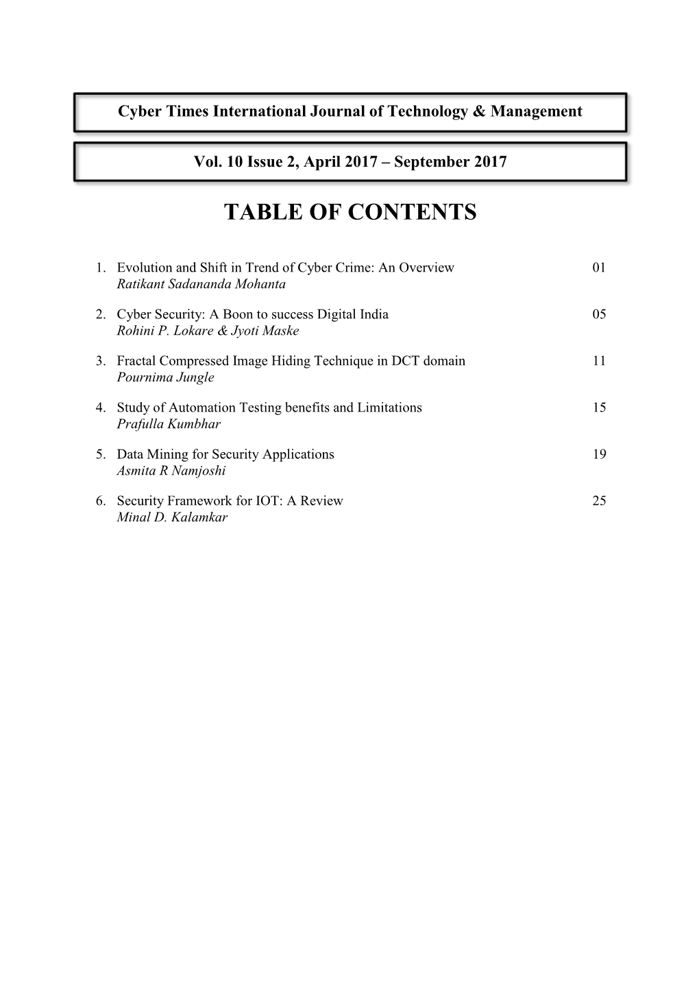 Table of Contents