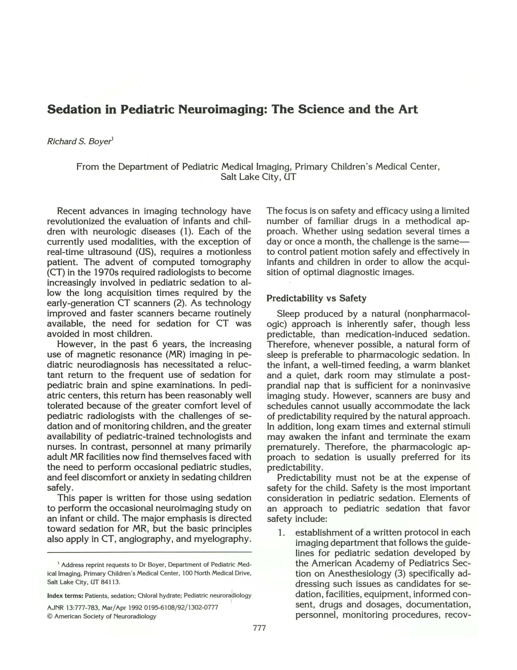 Sedation in Pediatric Neuroimaging: the Science and the Art