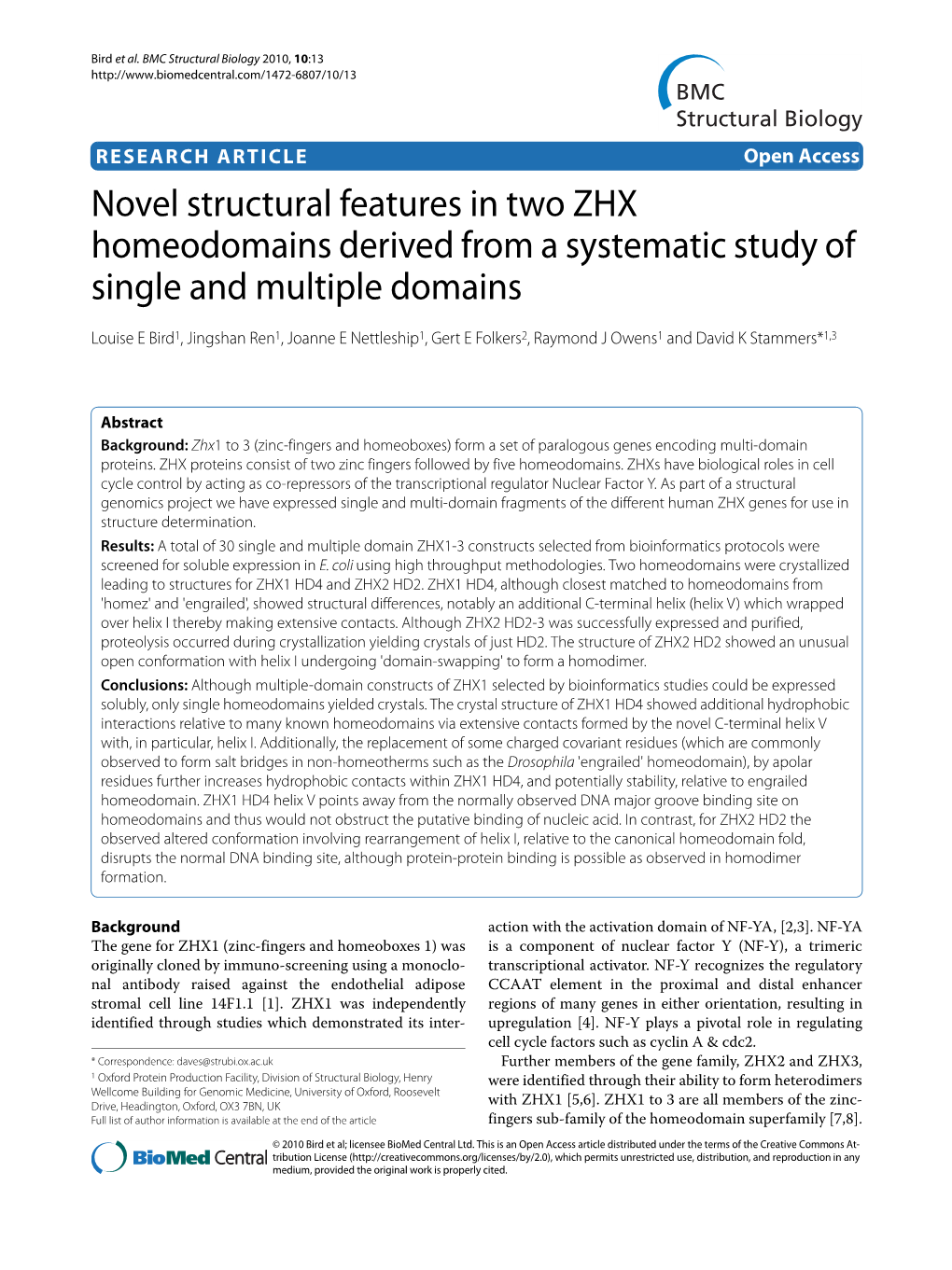 Novel Structural Features in Two ZHX