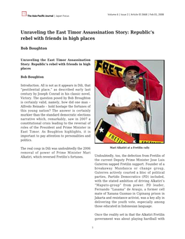 Unraveling the East Timor Assassination Story: Republic's Rebel with Friends in High Places