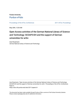 Open Access Activities of the German National Library of Science and Technology: SCOAP3-DH and the Support of German Universities for Arxiv