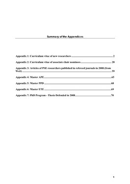 Summary of the Appendices Appendix 1