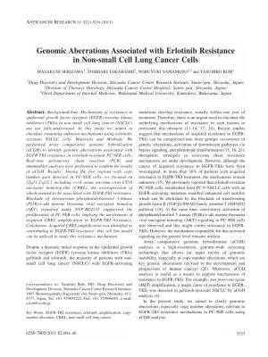 Genomic Aberrations Associated with Erlotinib Resistance in Non-Small Cell Lung Cancer Cells