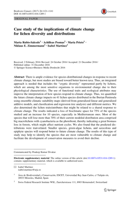 Case Study of the Implications of Climate Change for Lichen Diversity and Distributions