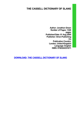 {Download PDF} the Cassell Dictionary of Slang Ebook Free