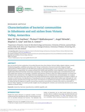 Characterization of Bacterial Communities in Lithobionts and Soil Niches from Victoria Valley, Antarctica Marc W
