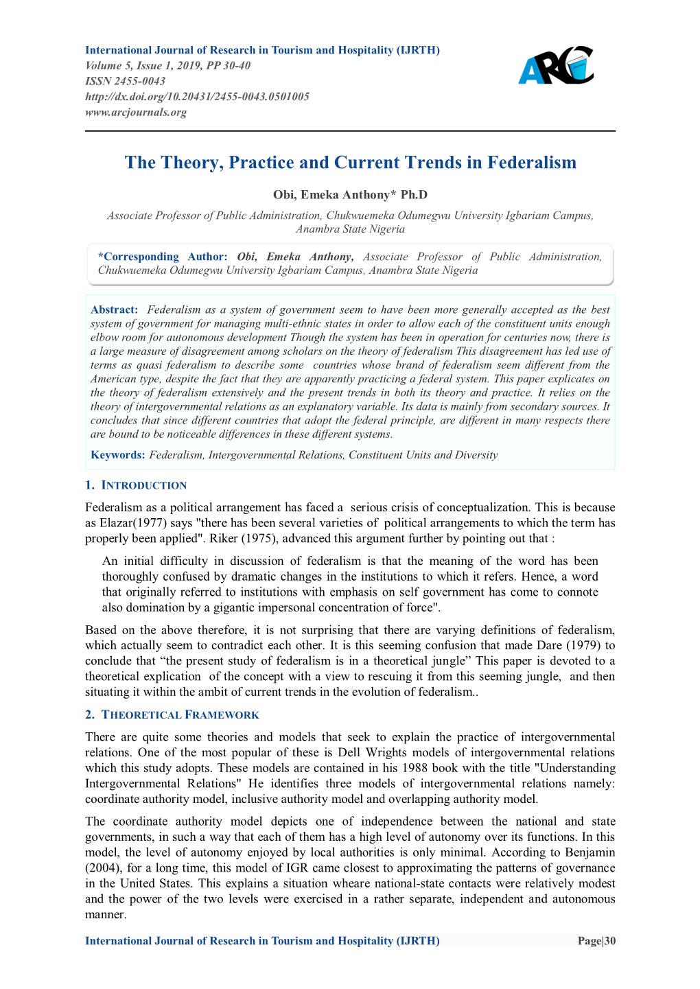 The Theory, Practice and Current Trends in Federalism