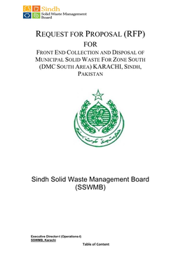 (Rfp) for Front End Collection and Disposal of Municipal Solid Waste for Zone South (Dmc South Area) Karachi, Sindh, Pakistan