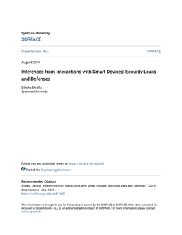Inferences from Interactions with Smart Devices: Security Leaks and Defenses