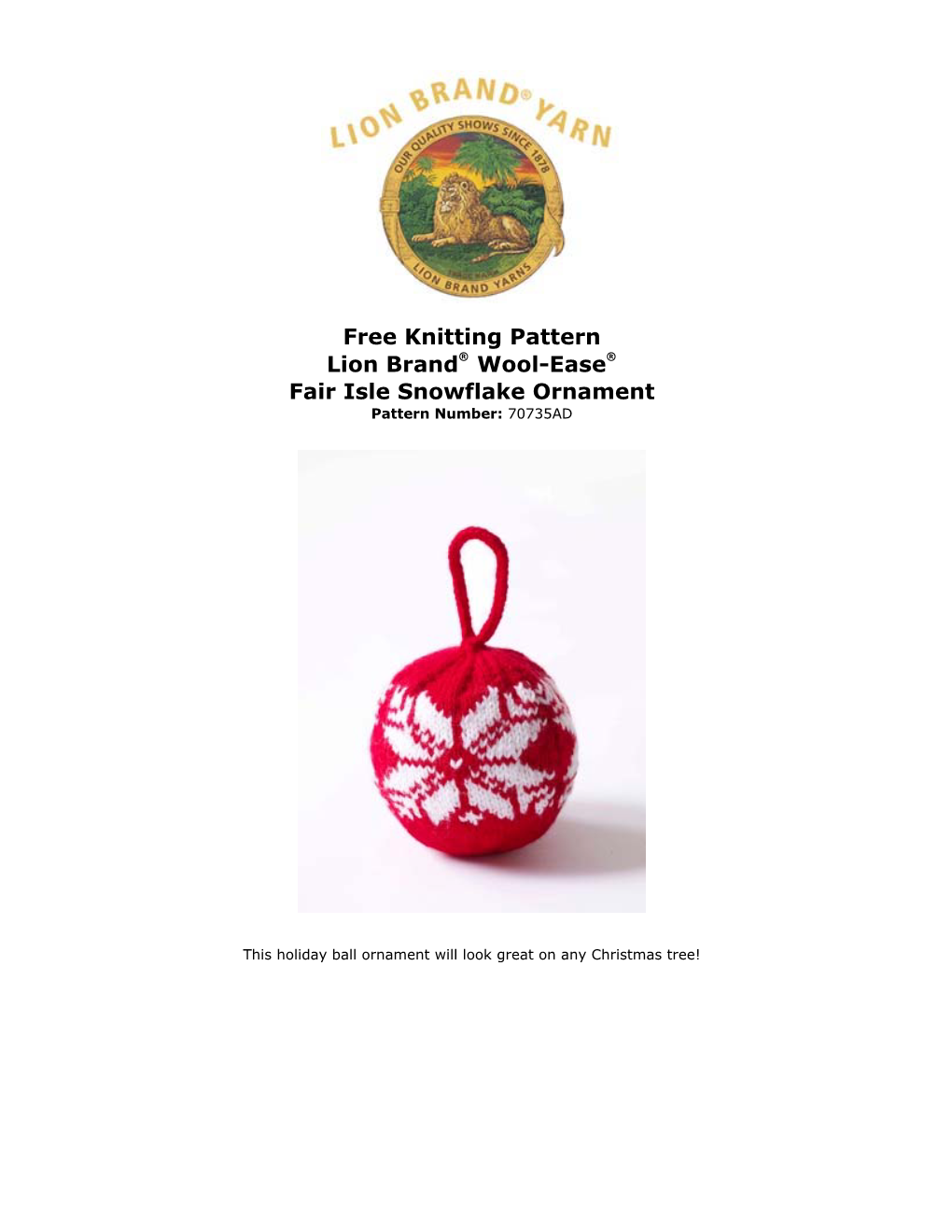 Free Knitting Pattern: Wool-Ease® Fair Isle Snowflake Ornament