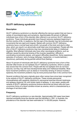 GLUT1 Deficiency Syndrome