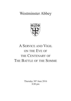 Service Paper for a Service and Vigil on the Eve of the Centenary of The