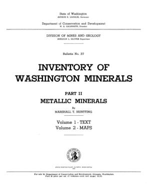 Bulletin 37, Inventory of Washington Minerals Part II, Metallic, Volume 2
