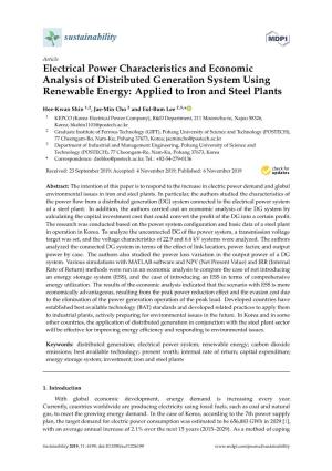 Electrical Power Characteristics and Economic Analysis of Distributed Generation System Using Renewable Energy: Applied to Iron and Steel Plants