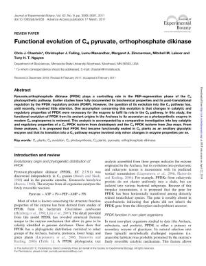 Functional Evolution of C4 Pyruvate, Orthophosphate Dikinase