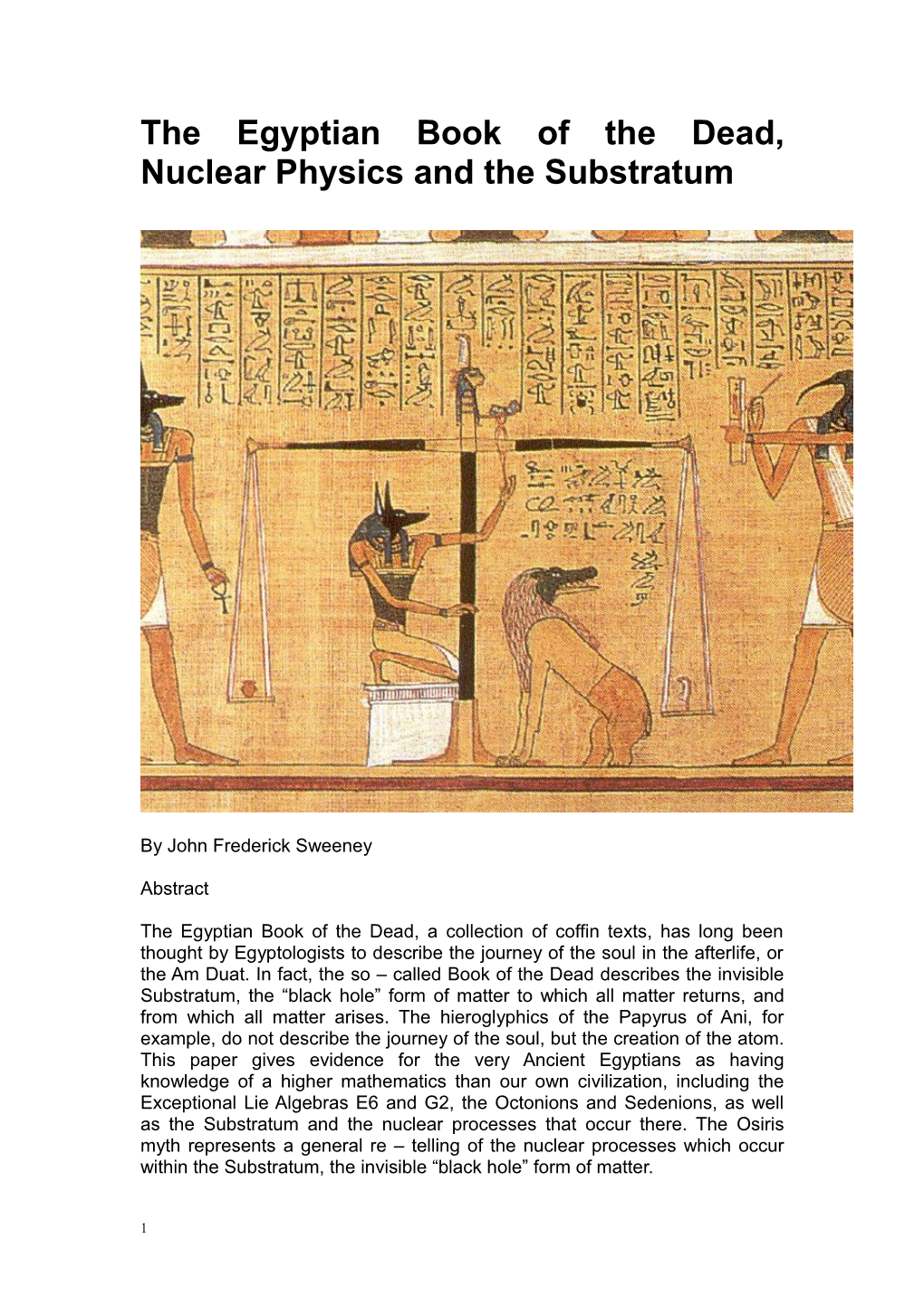 The Egyptian Book of the Dead, Nuclear Physics and the Substratum