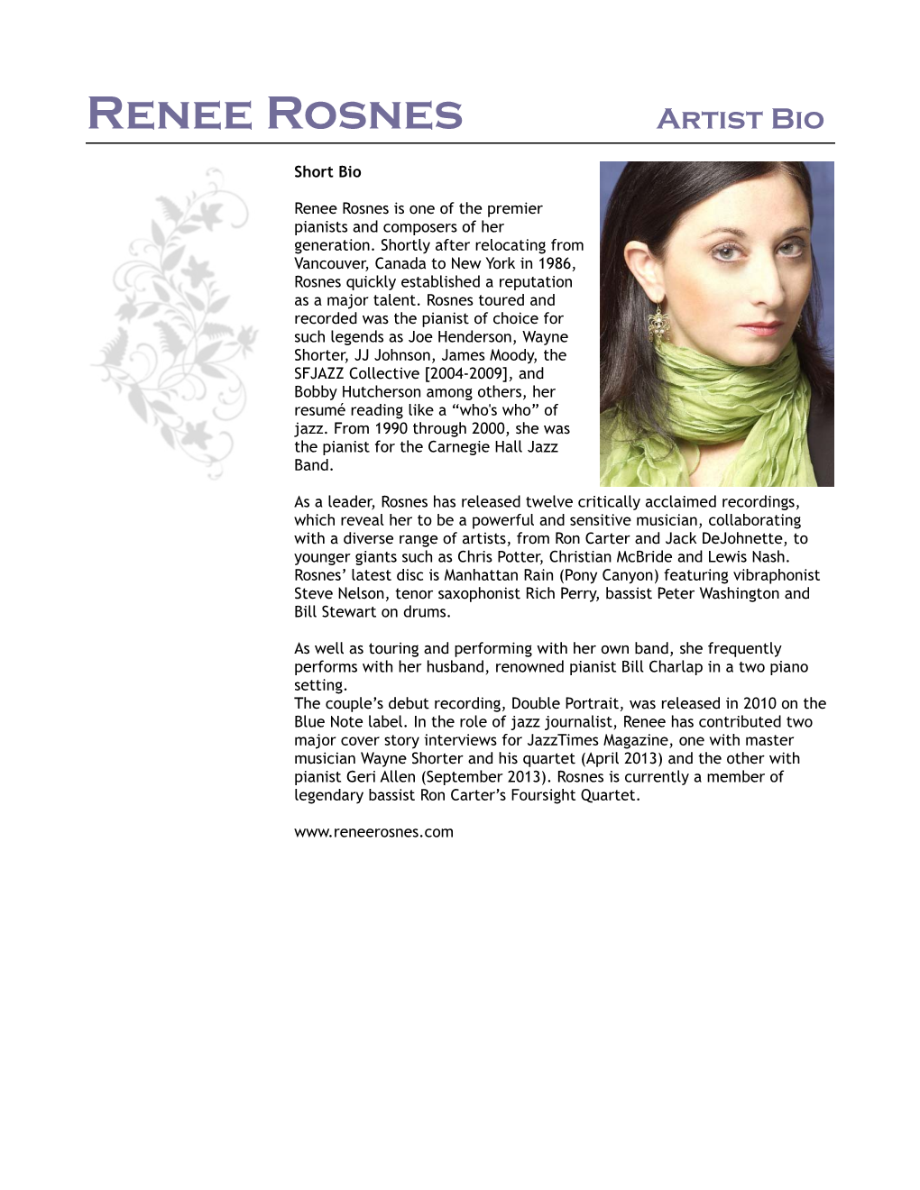 Renee Rosnes Artist Bio