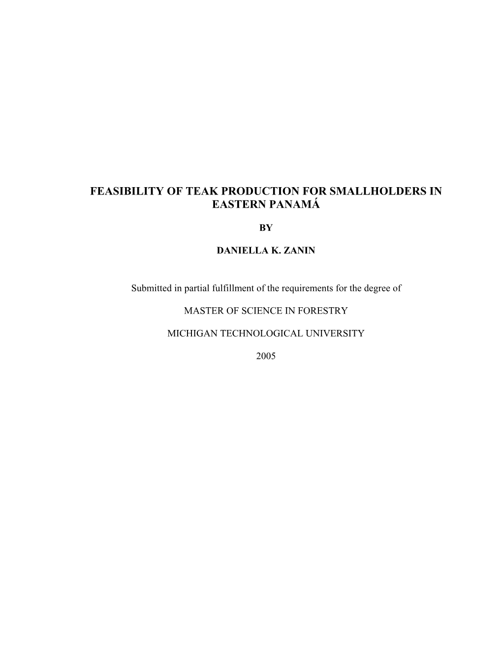 Feasibility of Teak Production for Smallholders in Eastern Panamá