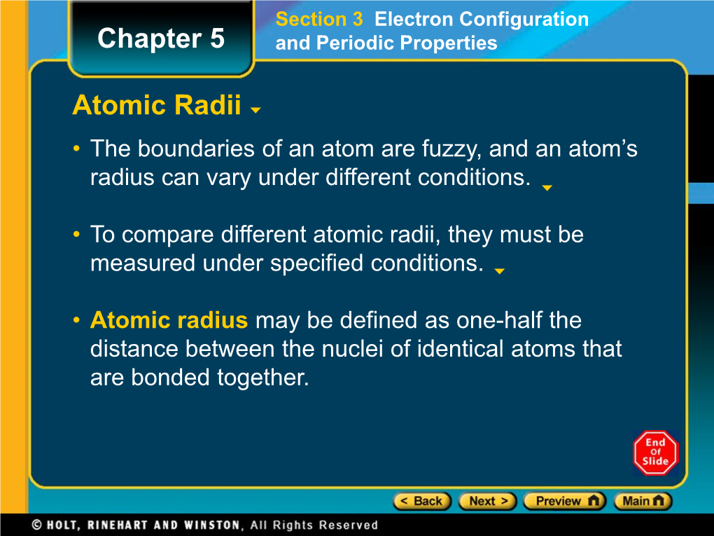 Section 3 Electron Configuration Chapter 5 and Periodic Properties