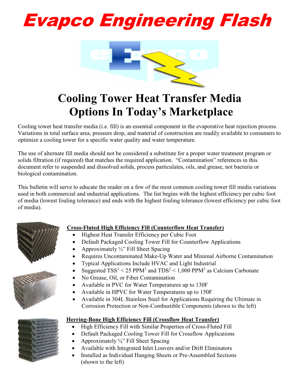 Cooling Tower Heat Transfer Media Options in Today's Marketplace