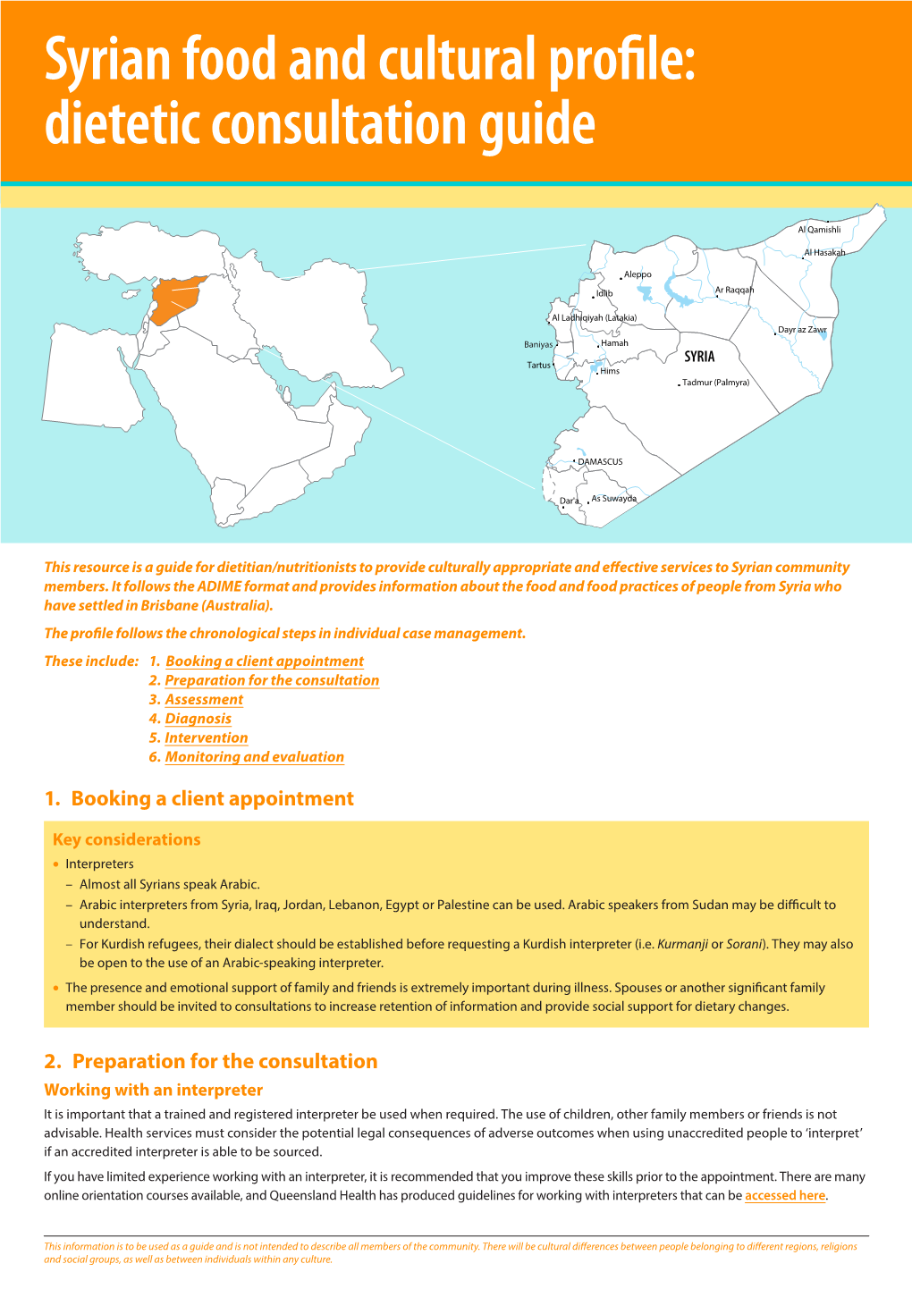 Syrian Food and Cultural Profile: Dietetic Consultation Guide
