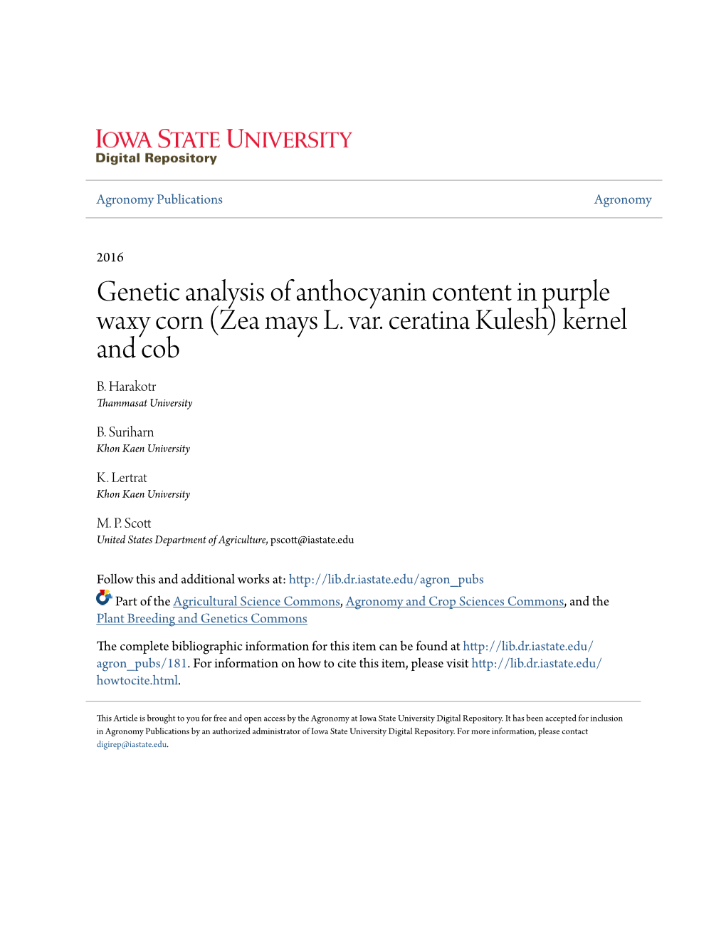 Genetic Analysis of Anthocyanin Content in Purple Waxy Corn (Zea Mays L