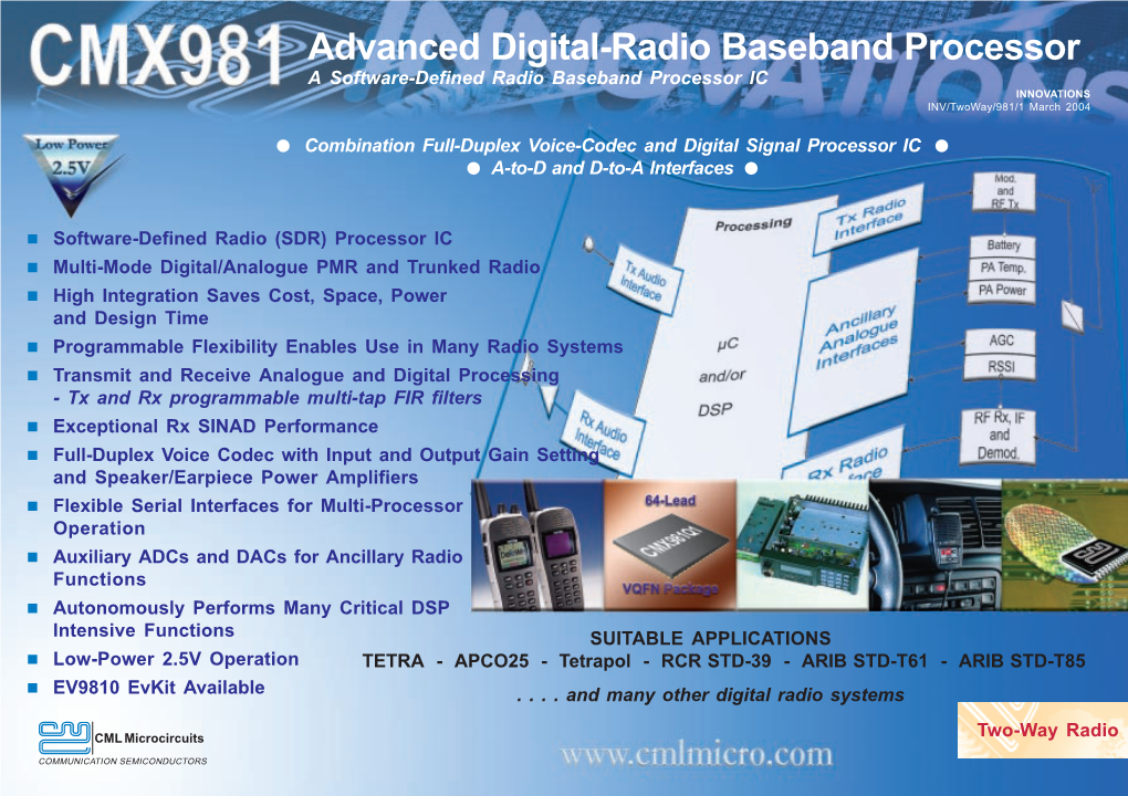 CMX981 Baseband Processor for Digital Radio